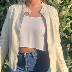 Cream Leather Jacket